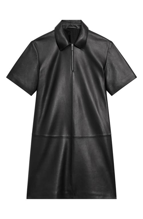 Shop Theory Half Zip Leather Shirtdress In Black