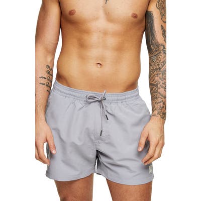 Topman Hester Solid Swim Trunks, Grey