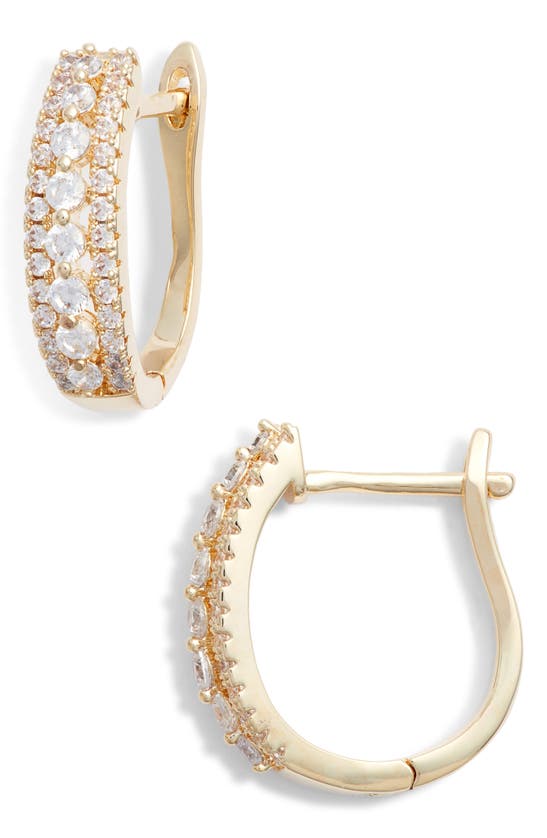 Nordstrom Crystal Huggie Hoop Earrings In Clear/ Gold