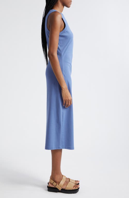 Vince Side Drape Stretch Cotton Tank Dress In Azurite