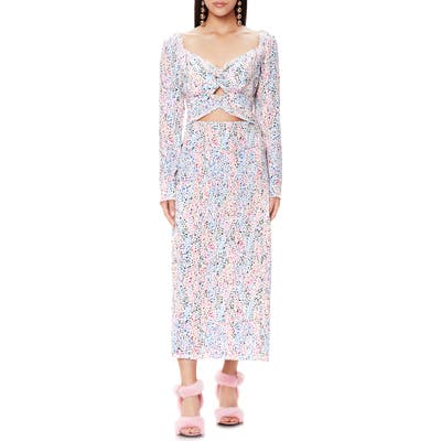 Afrm Jonael Spatter Print Long Sleeve Dress, White