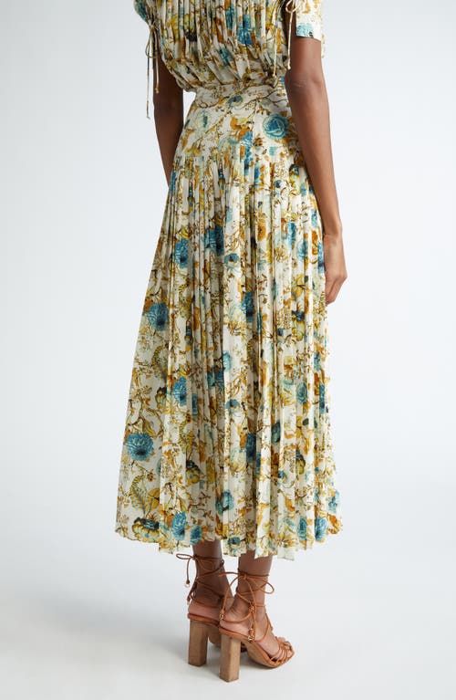 Ulla Johnson Ella Pleated Silk Skirt In Flora Multi