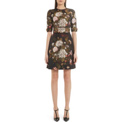 Dolce & gabbana Embellished Floral Jacquard A-Line Minidress, US / 46 IT - Black