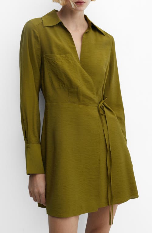 MANGO Vane Long Sleeve Wrap Dress Khaki at Nordstrom,