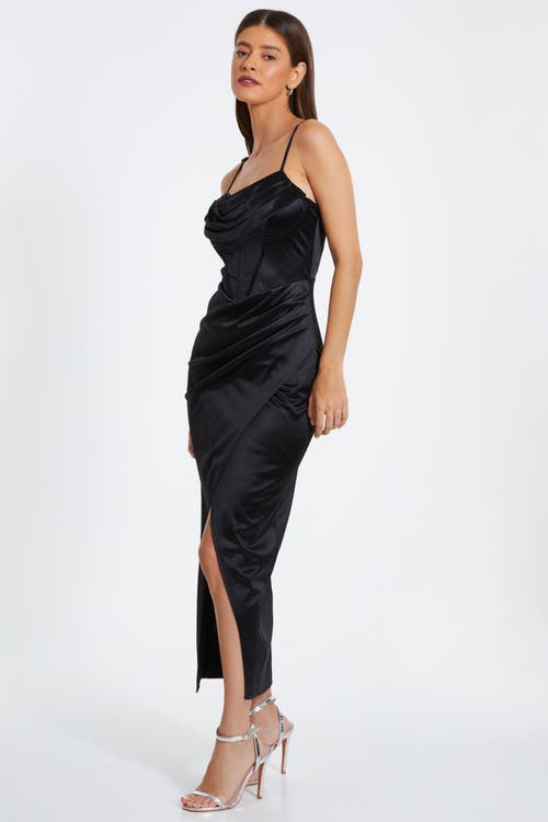 Shop Quiz Cowl Front Corset Detail Midi Wrap Dress In Black