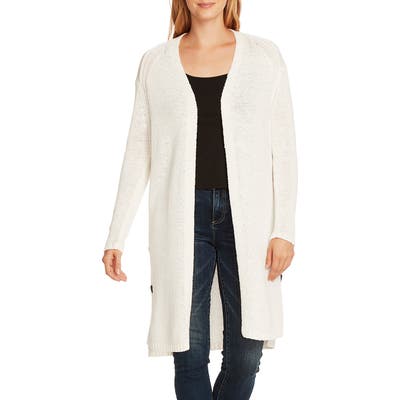 Vince Camuto Side Button Long Cotton Blend Cardigan, Ivory