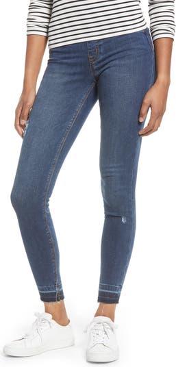 SPANX Distressed Pull On Denim Skinny Jean Leggings in Medium Wash Blue  Size XS