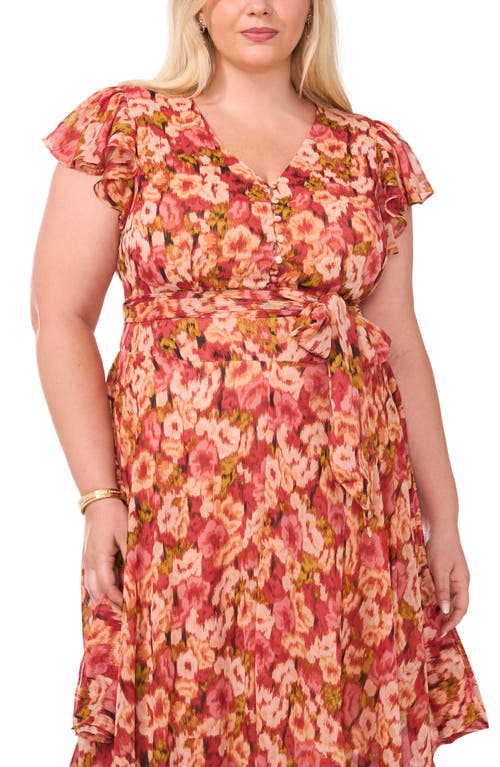 Shop Vince Camuto Floral Handkerchief Hem Dress In Rose Clay