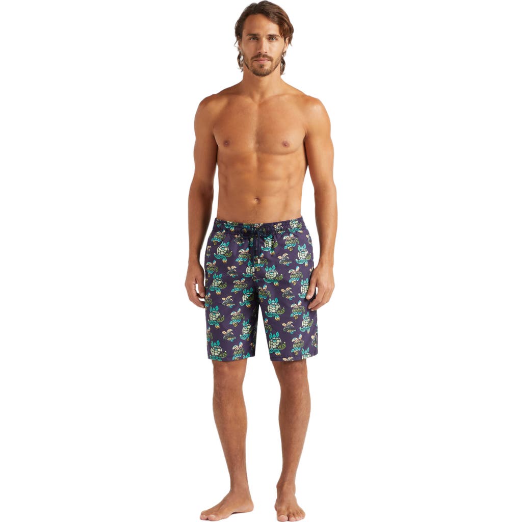 Vilebrequin Landscapes Turtles-print Swim Shorts In Minuit