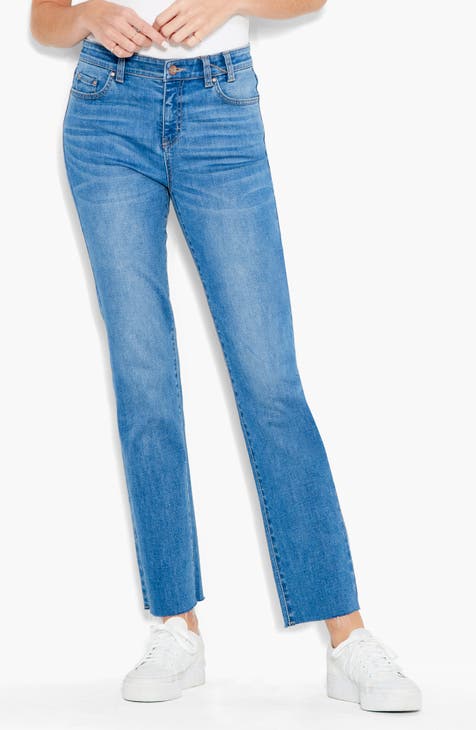 IWRUHZY Ladies High Waist Wide-leg Denim Jeans Straight Leg Pants with  Petal Pocket 2206P 