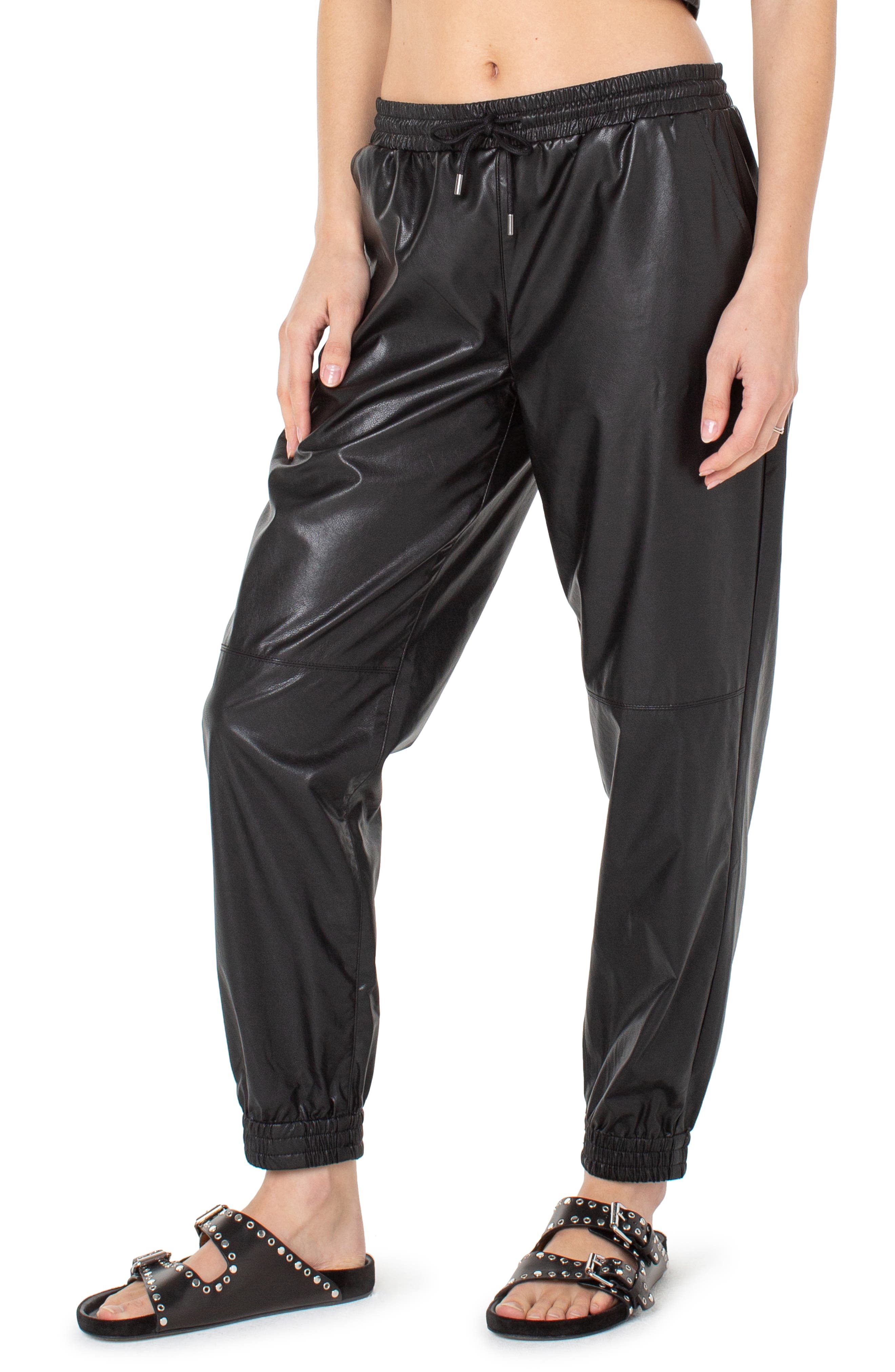 high waisted faux leather joggers