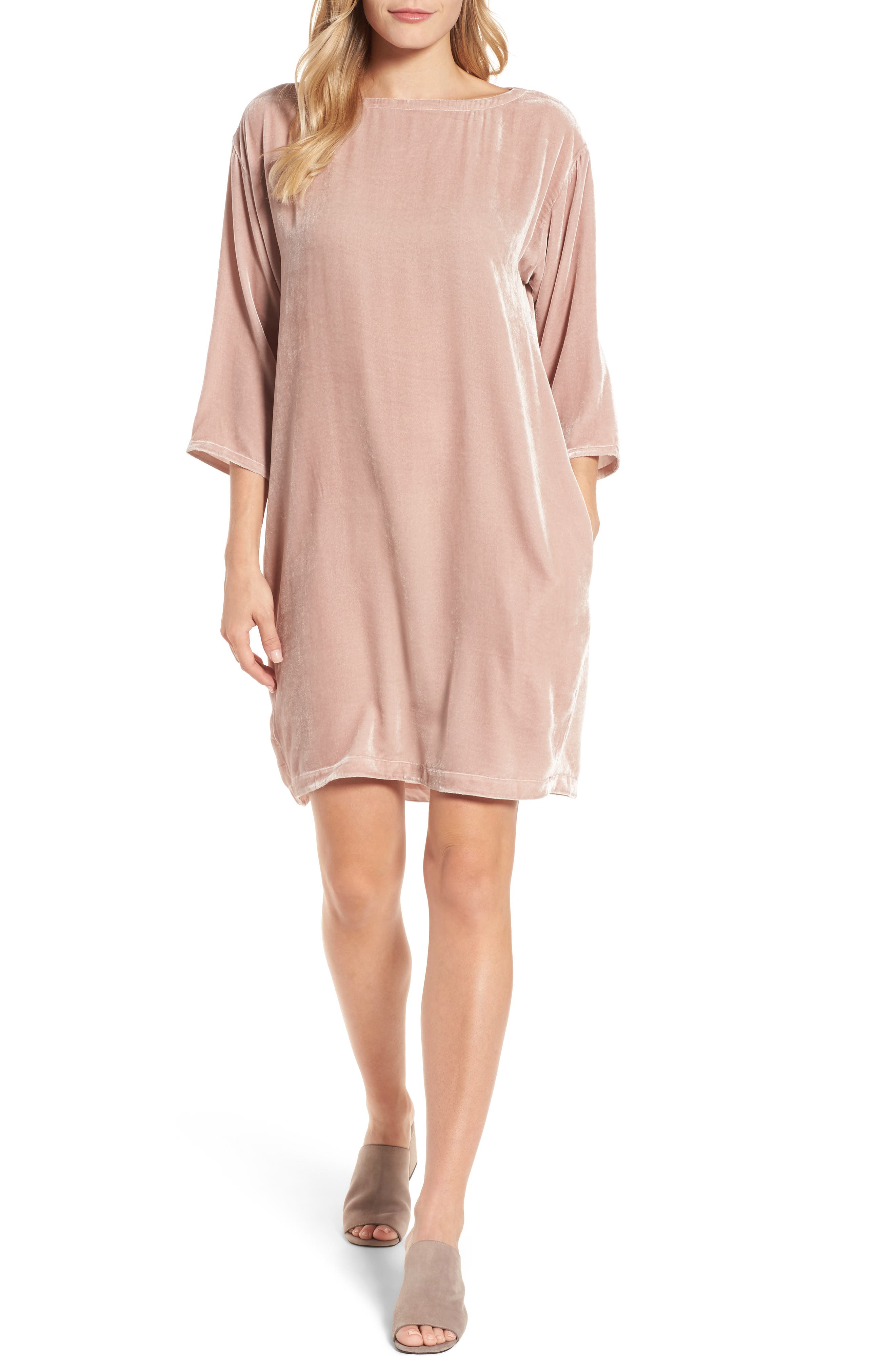 eileen fisher short velvet shift dress