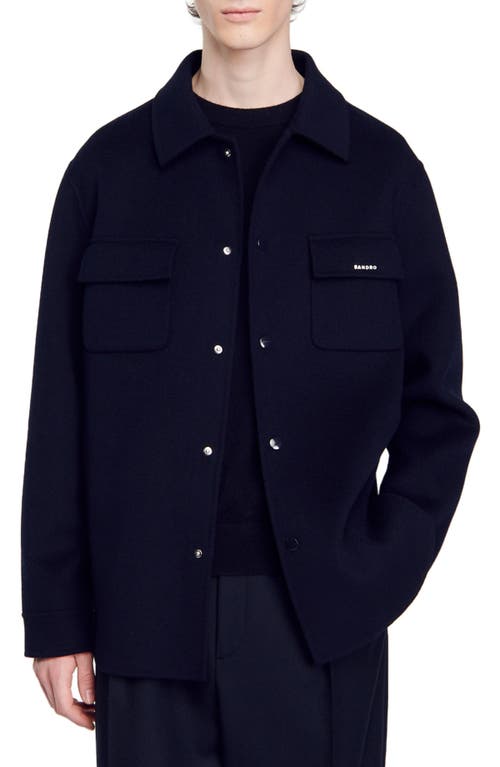 Shop Sandro Double-faced Overshirt In Navy Blue