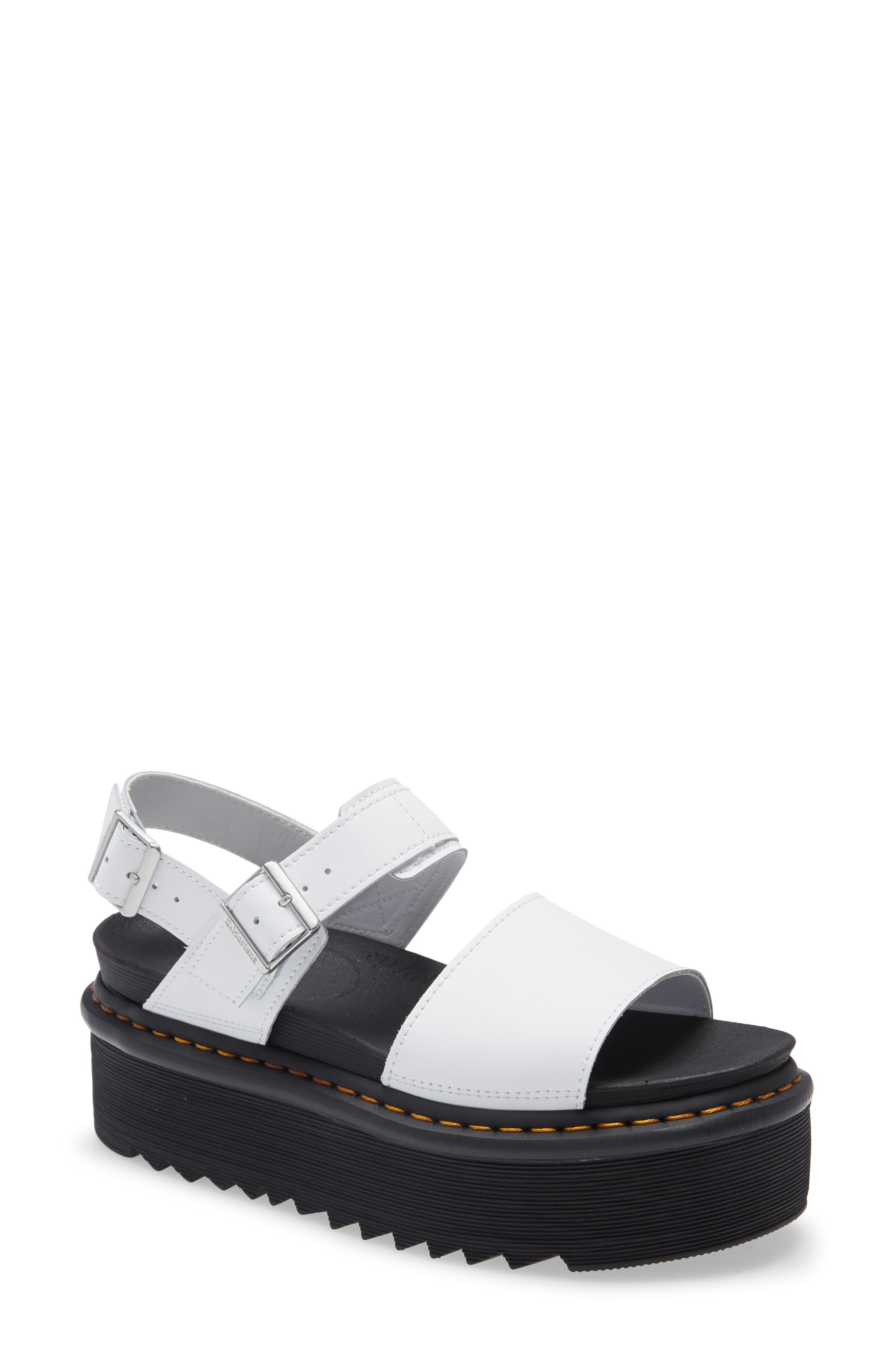 Dr. Martens Voss Quad Hydro Leather Platform Sandal in White Leather at Nordstrom, Size 10Us