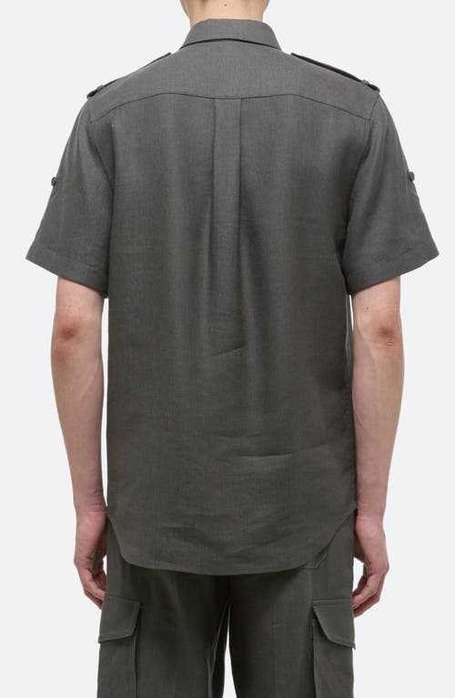 Shop Helmut Lang Epaulet Short Sleeve Button-up Shirt In Graphite