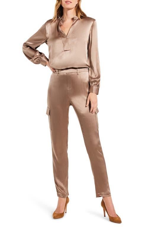 Nic + Zoe Elevated Satin Tapered Leg Cargo Pants In Stucco