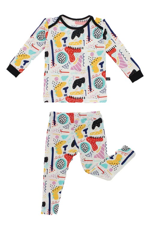 Peregrinewear Peregrine Kidswear Modern Art Fitted Two-piece Pajamas In White/multi