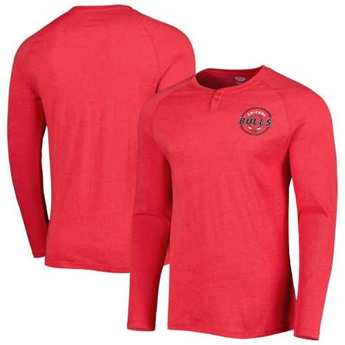 Men's Concepts Sport Heathered Red Chicago Bulls Left Chest Henley Raglan Long Sleeve T-Shirt in Heather Red