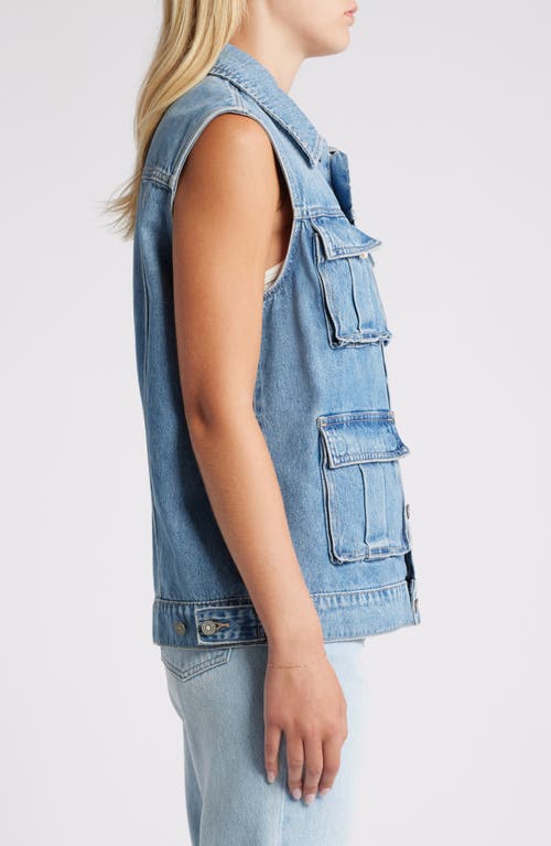 Hidden Jeans Oversize Denim Cargo Vest In Medium Wash