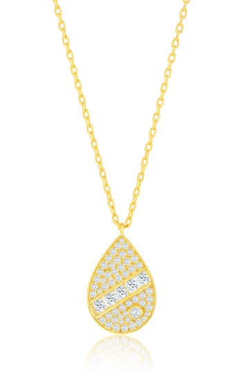 Simona Cz Pear Pendant Necklace In Gold