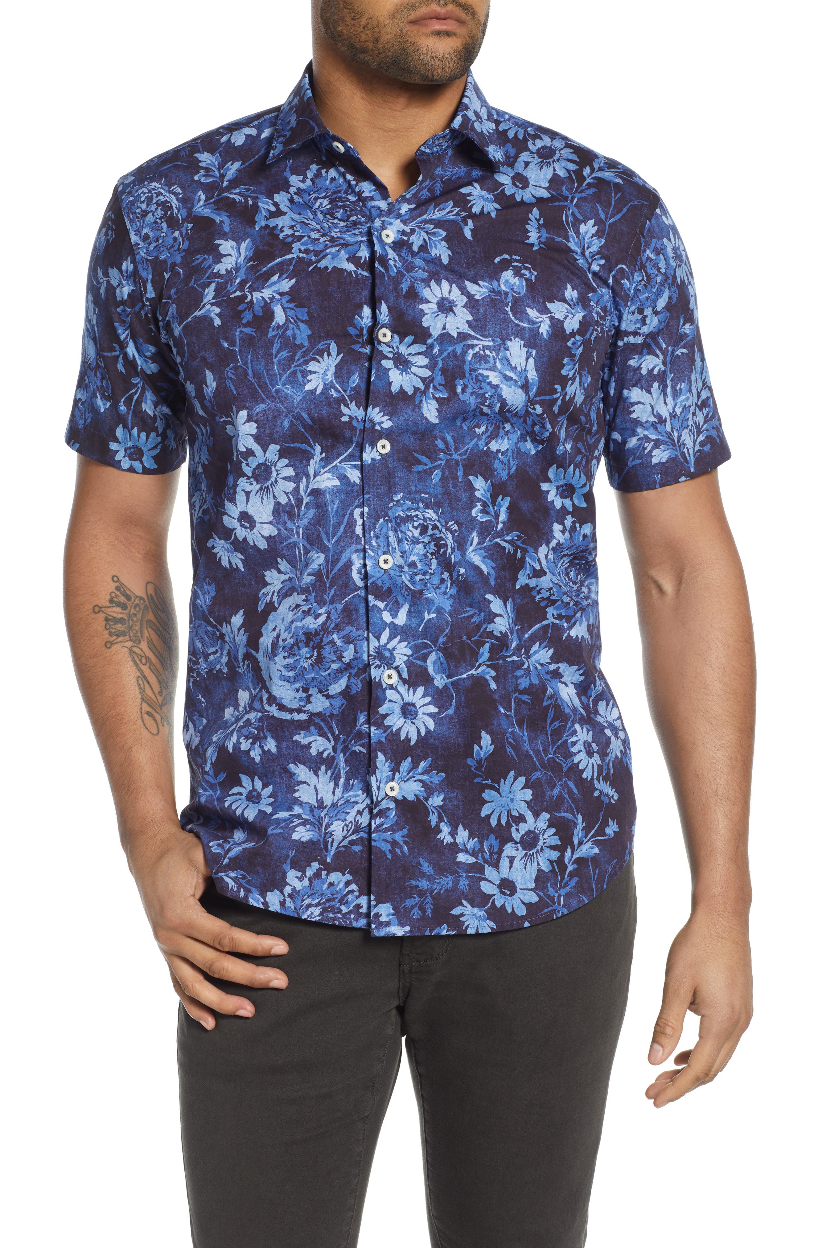 Bugatchi | Shaped Fit Floral Short Sleeve Button-Up Shirt | Nordstrom Rack