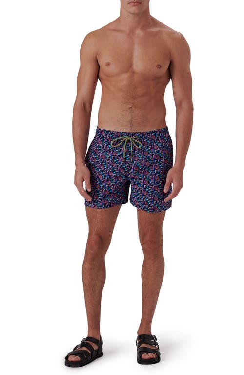 Shop Bugatchi Print Archer Mid Length Swim Trunks In Orchid