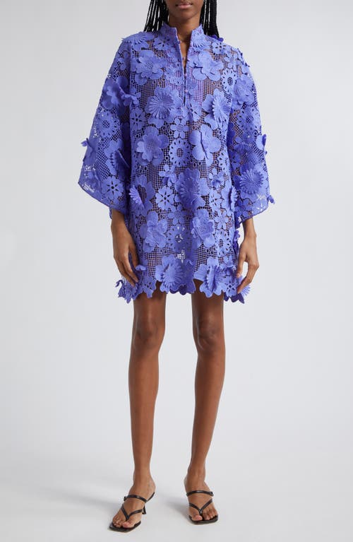 '60s 3D Floral Lace Cover-Up Mini Caftan in Wisteria
