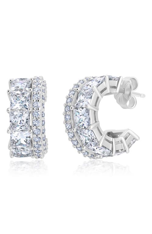 Cubic Zirconia Huggie Hoop Earrings in Platinum
