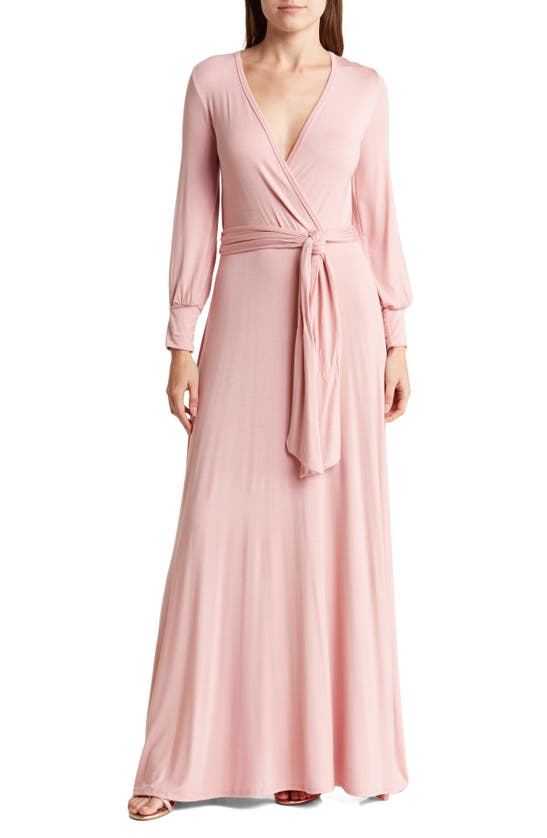 GO COUTURE LONG SLEEVE FAUX WRAP MAXI DRESS