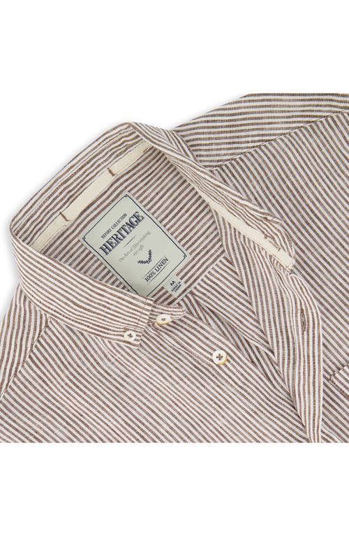 Shop Report Collection Novelty Linen Stripe Button-down Shirt In 10 Brown