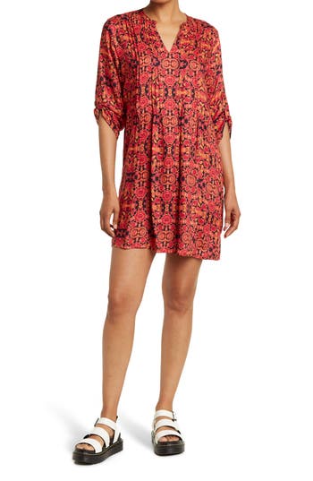Shop Collective Concepts Elbow-length Sleeve Shift Dress In Orange/black