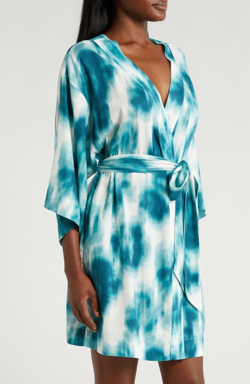 Shop Nordstrom Vacation Linen Blend Robe In Teal Tide Floral Pigment