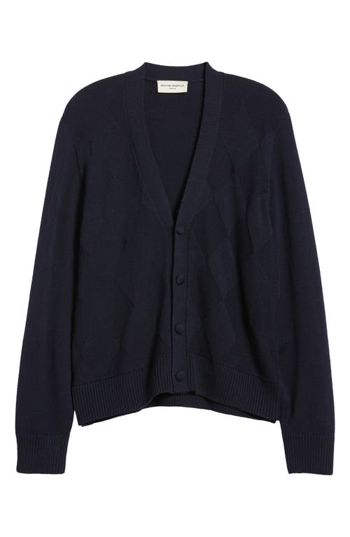 Shop Officine Generale Officine Générale Murray Argyle Merino Wool Cardigan In Dark Navy