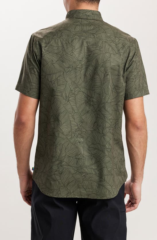 Shop Union Print Ub Tech Short Sleeve Stretch Aero Mesh Button-up Shirt In Dusty Olive