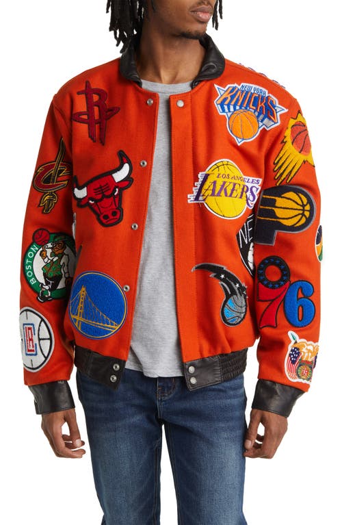NBA Collage Wool Blend Jacket in Orange