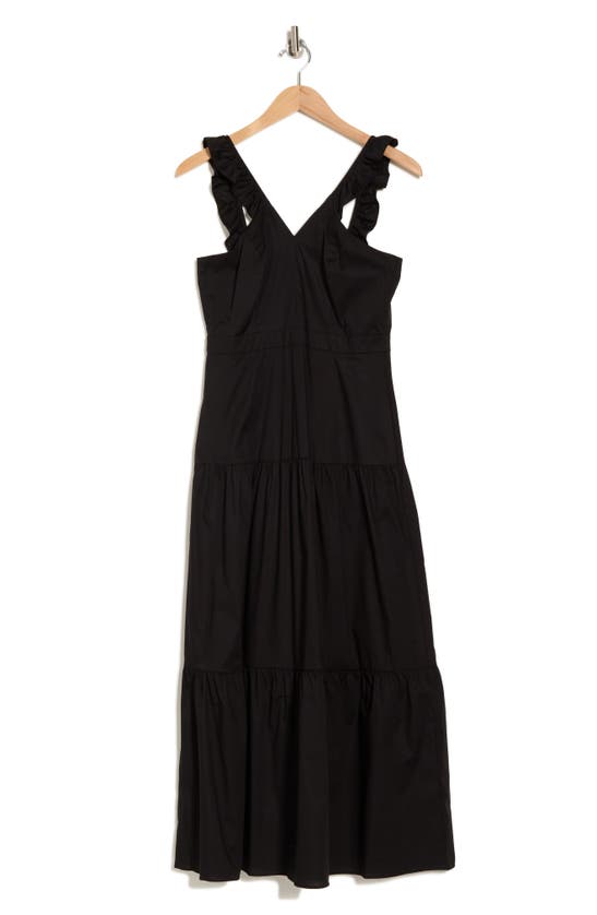 Maggy London Stretch Cotton Poplin Tiered Sundress In Black