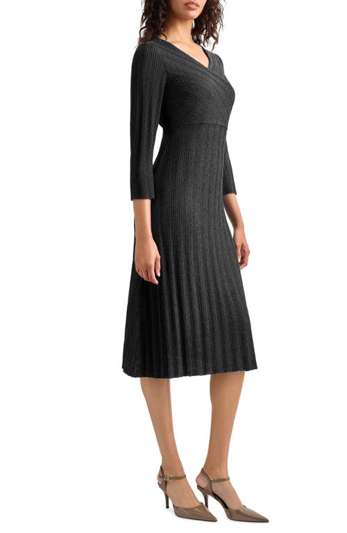 Misook Textural Stripe Midi Sweater Dress In Black