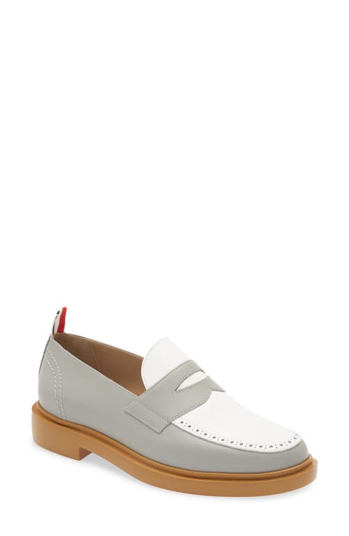 Thom Browne Colorblock Penny Loafer in Grey/White