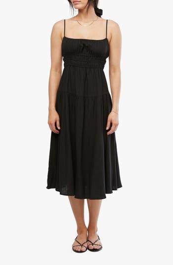 Shop Weworewhat We Wore What Scrunchie Linen Blend Midi Dress In Black