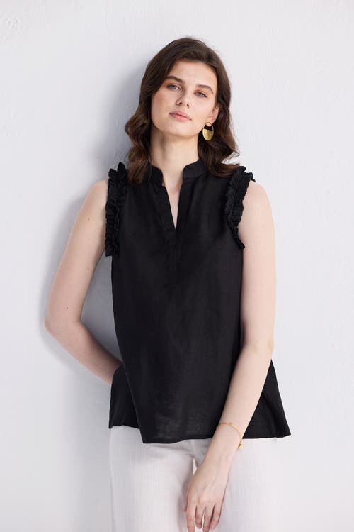 Reistor Sleeveless Hemp Top With Ruffles In Black