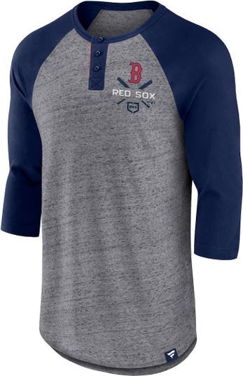 FANATICS Men's Fanatics Branded Heathered Gray/Navy Boston Red Sox Iconic  Above Heat Speckled Raglan Henley 3/4 Sleeve T-Shirt