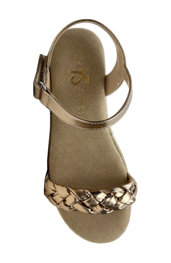 Shop Yosi Samra Kids' Miss April Ankle Strap Espadrille Platform Wedge Sandal In Light Bronze