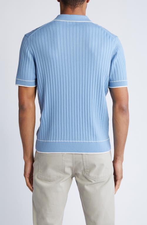 Shop Bugatchi Tipped Johnny Collar Short Sleeve Sweater In Air Blue