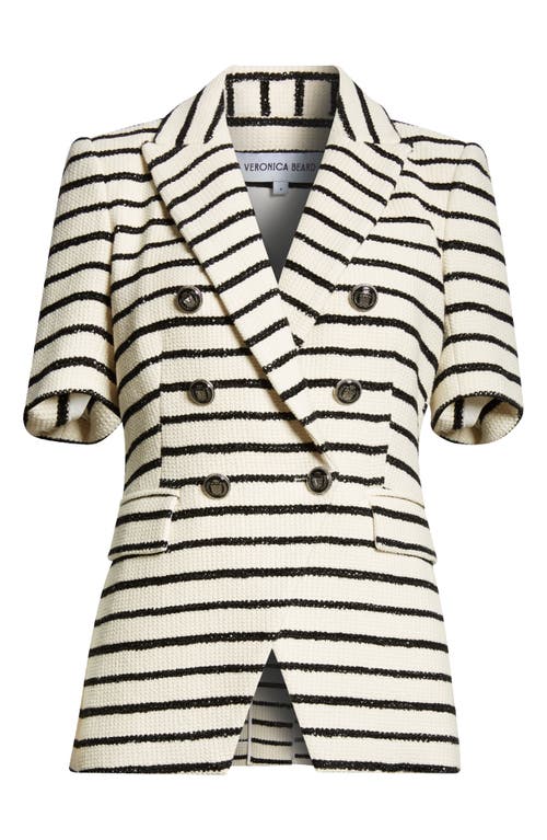 Veronica Beard Jenny Stripe Short Sleeve Cotton Blend Dickey Jacket Ivory/Black at Nordstrom,