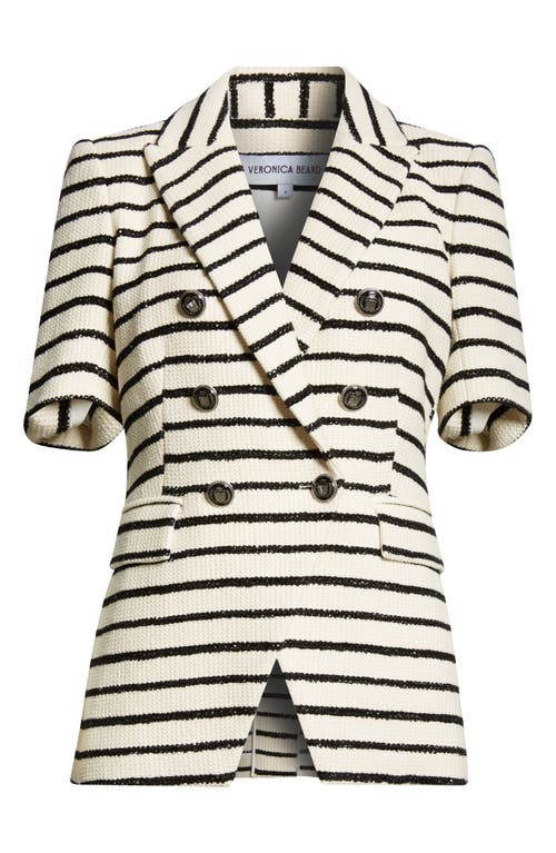 Shop Veronica Beard Jenny Stripe Short Sleeve Cotton Blend Dickey Jacket In Ivory/black