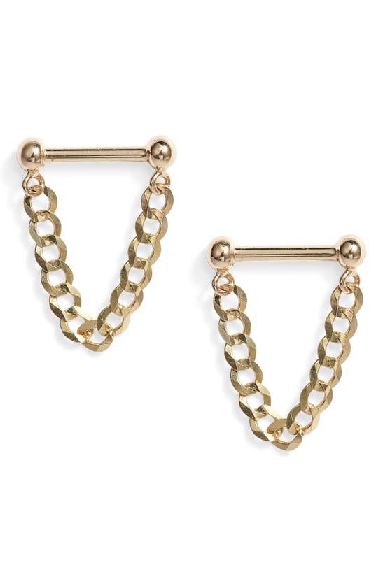 Shop Poppy Finch Baby Dumbbell Chain Earrings In 14k Yellow Gold