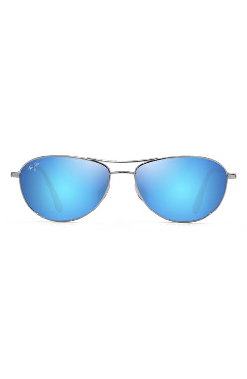 Maui Jim Baby Beach 56mm Polarized Aviator Sunglasses In Silver/blue Hawaii