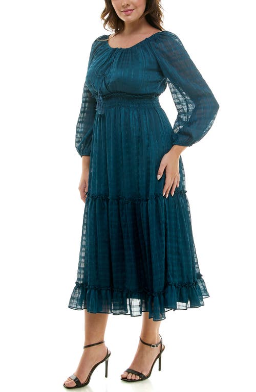 Taylor Dresses Long Sleeve Chiffon Maxi Dress In Prussian Navy
