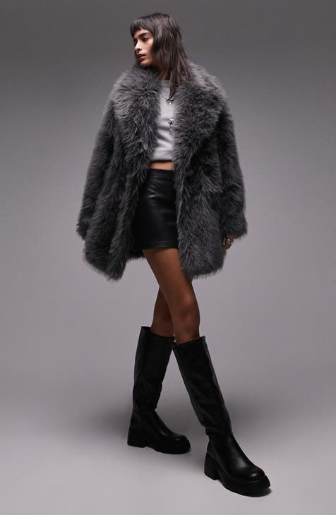 Topshop Tall Oversized Faux Fur Coat In Chocolate-White for Women