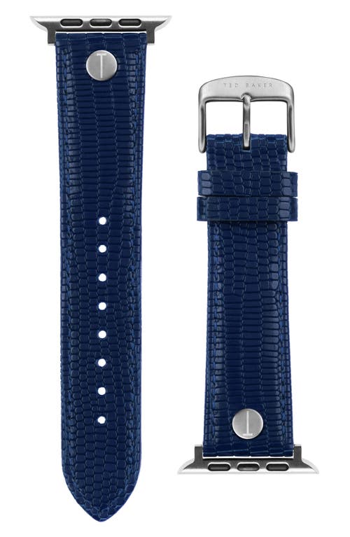 Lizard Embossed Leather 22mm Apple Watch Watchband in Blue